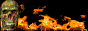 a skull over a crackling fire