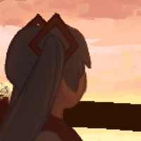 a digital illustration of vocaloid miku hatsune standing at a bus stop at sunrise.