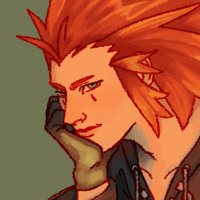 A digital illustration of Axel from Kingdom Hearts 358/2 Days.  He's sitting with his face resting on one hand, looking towards the viewer with a slight smile.