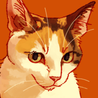 A digital painting of a calico cat.  She's sitting facing the viewer, but seems more interested in something off to the side.